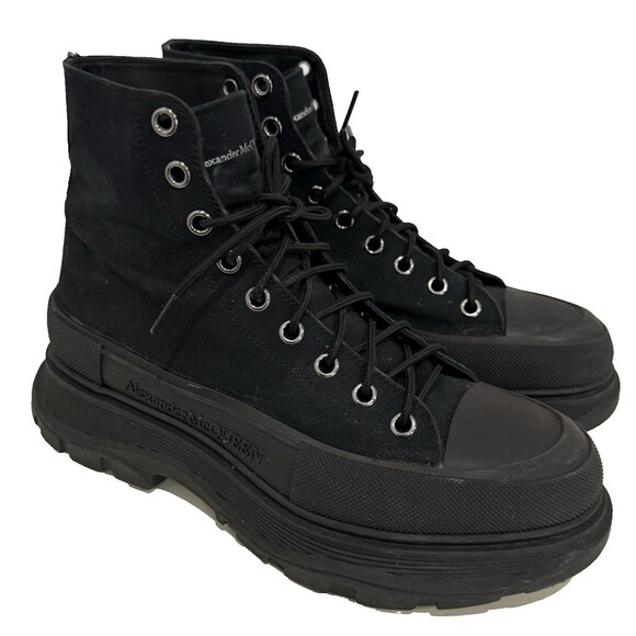 Alexander McQueen Black Canvas High Top Boots Chunky Lug Sole Sneakers EU 43.5 main image 7